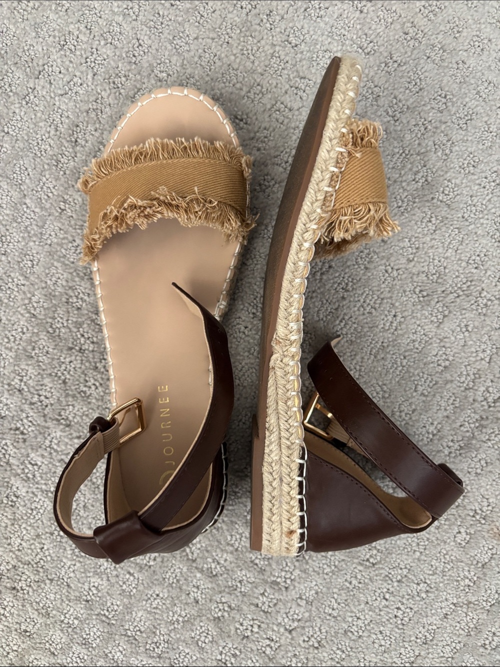 Journee Collection Tan Fringe Espadrille Sandals with Brown Ankle Straps